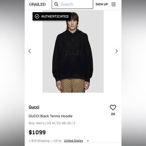 Men’s Gucci sweater/hoodie black tennis Large *authentic*